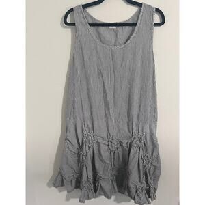 Tulip Large Blue Striped Cotton Sleeveless Dress with Ruched Hem – Cottagecore